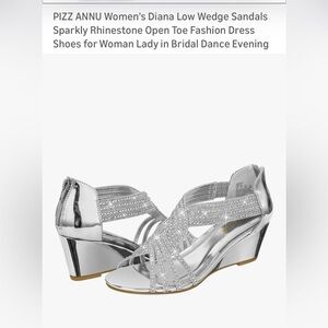 PIZZ ANNU Women's Diana Low Wedge Sandals Sparkly Rhinestone Open Toe 11